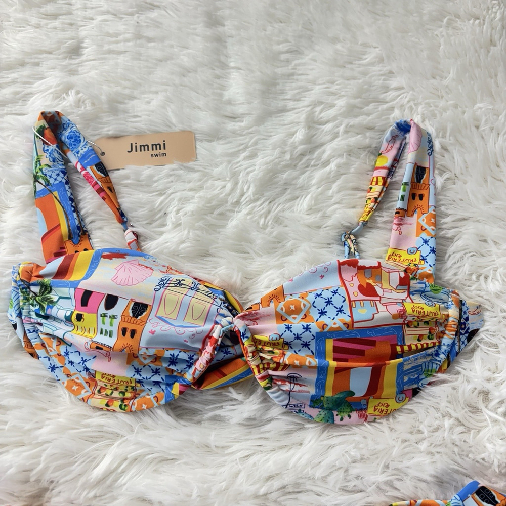 Jimmi Swim Naranja Bikini Set Size Small S Colorful Mediterranean Tile Print NEW - Picture 5 of 8